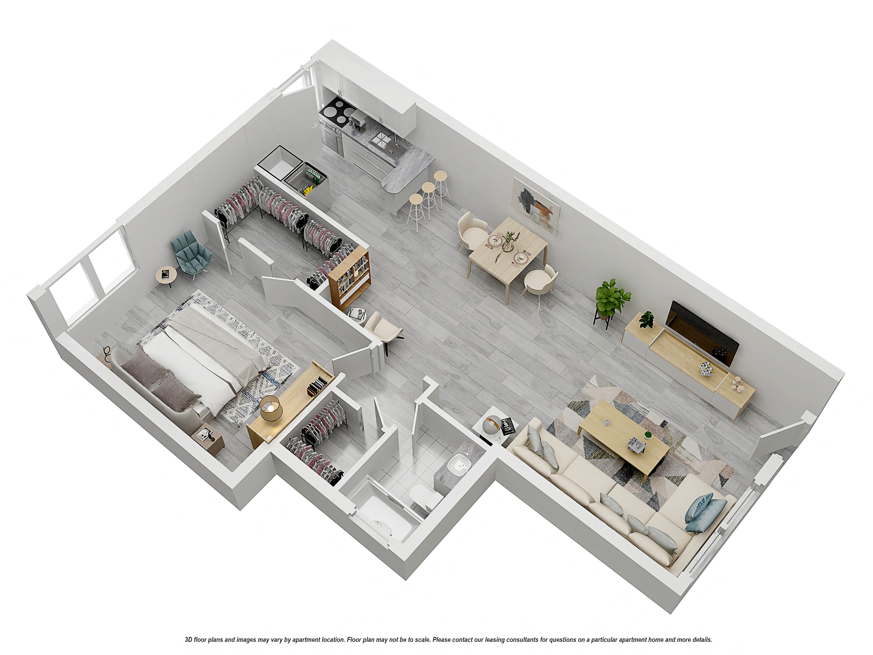 Floor plan for 1 bed, 1 bath, 700 sqft